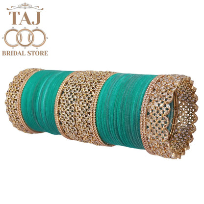 Designer Metal Bridal Bangles Set With Beautiful AD Kada