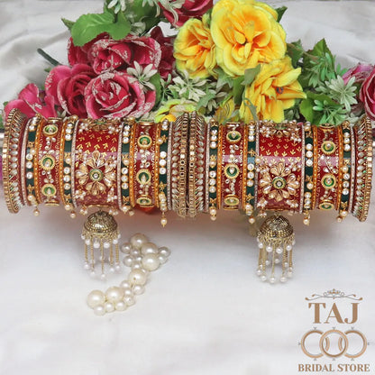 Rajwadi Wedding Bangles Set with Beautiful Chain Latkan Jhoomer Design