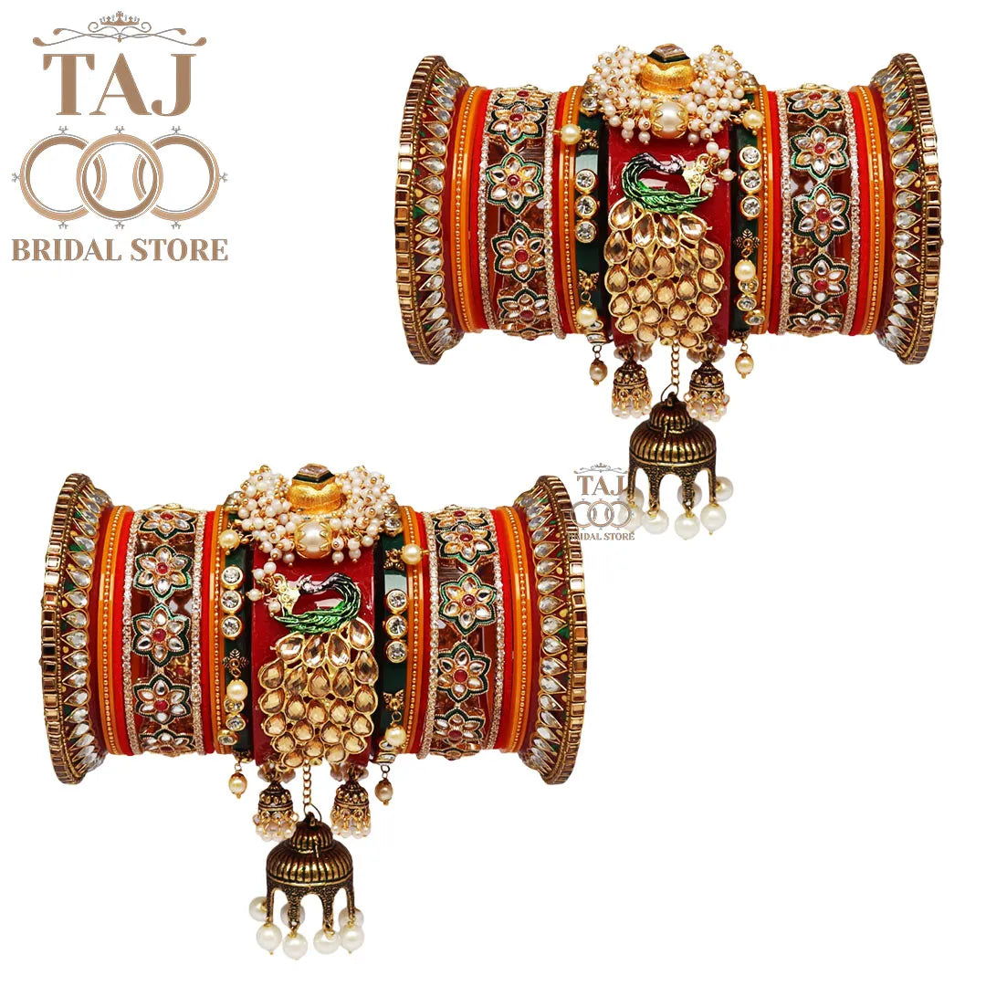 Royal Rajwadi Bangle Set with Peacock and Jhoomer