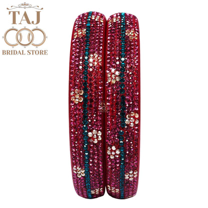 Elegant Lac Kada Bangles with Rhinestone Flowers (Set of 2)