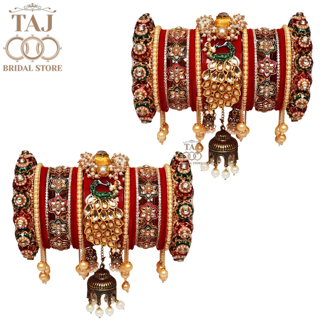 Luxurious Rajwadi Wedding Bangles Set with Beautiful Peacock & Jhoomer