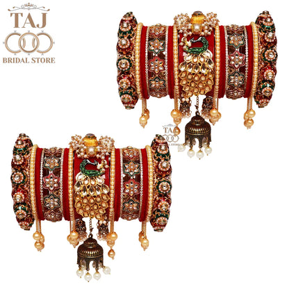 Luxurious Rajwadi Wedding Bangles Set with Beautiful Peacock & Jhoomer