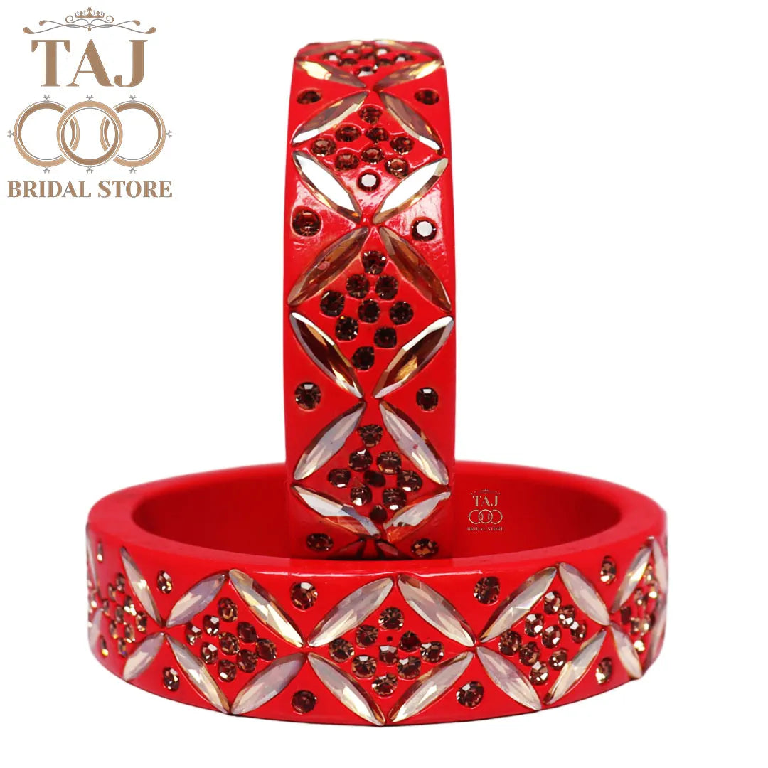 Traditional Rajasthani Lac Kada Bangles with Kundan and Rhinestones