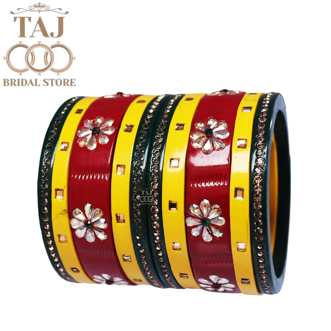 Traditional Rajasthani Bangle Set with Kundan and Rhinestones