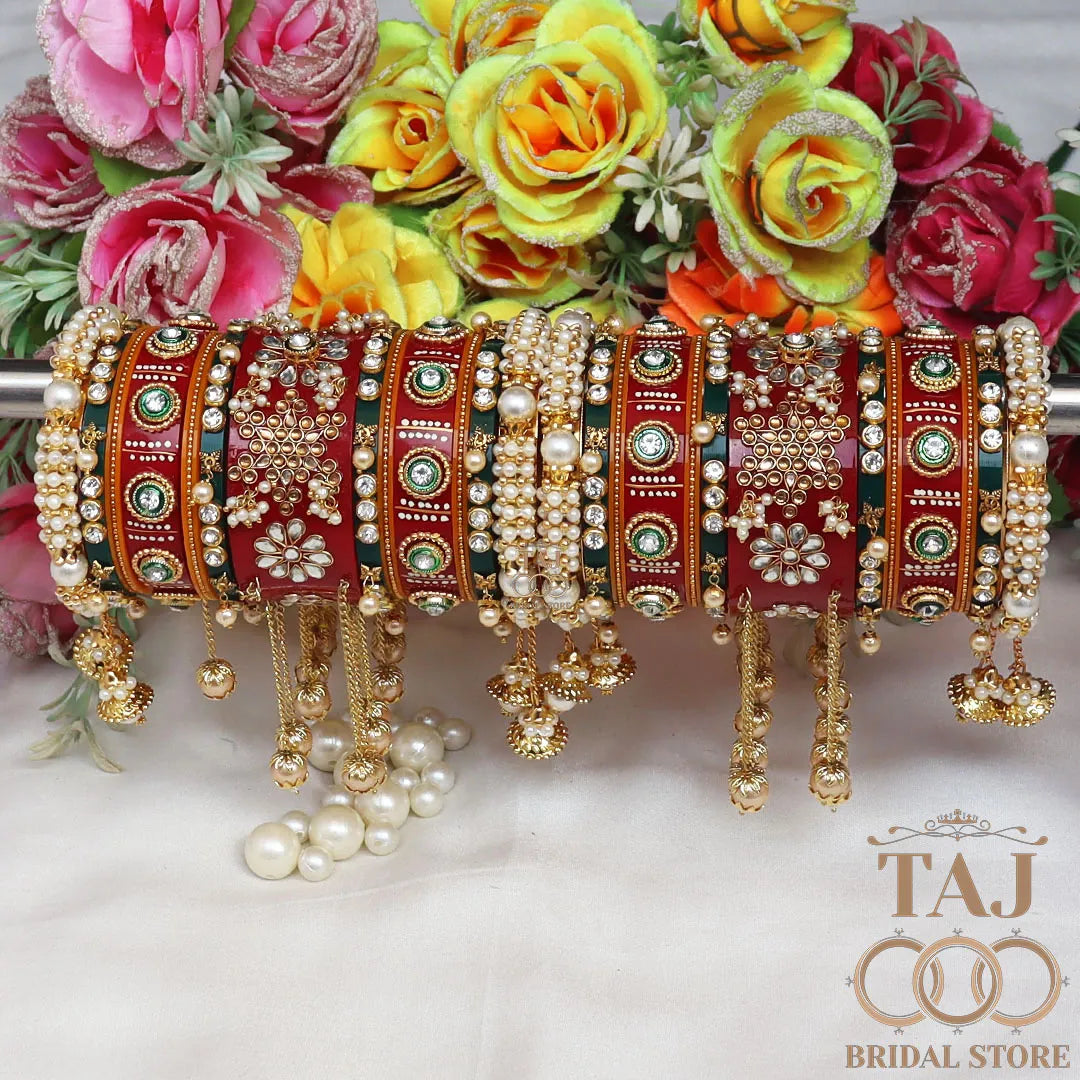 Rajasthani Traditional Bridal Chura Set With Beautiful Kundan and Latkan Design Kada