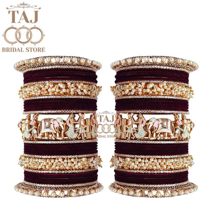 Elegant Wedding Bangle Set with Dulha-Dulhan & Elephant Motifs