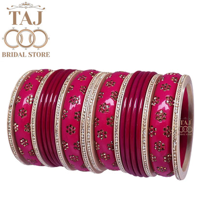 Rajasthani Traditional Lac Chura Set With Beautiful Rhinestones Flower Design