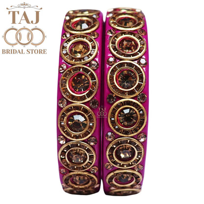 Elegant Lac Kada Bangles with Stunning Stones (Set of 2)