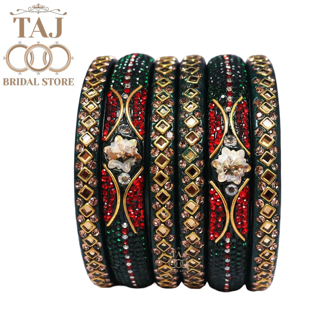 Handmade Lac Bangles with Best Kundan and Rhinestons Design (Set of 6)