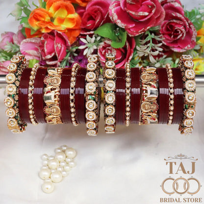 Heavy Design Bridal Bangles Set With Beautiful Bangadi and Elephant Design Kada