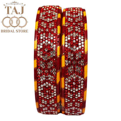 Lac Rajasthani Kada Bangles in Latest Rhinestons Design (Set of 2)