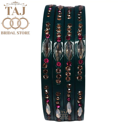 Lac Bangles Set With New Kundan and Stones Design (Set of 4)