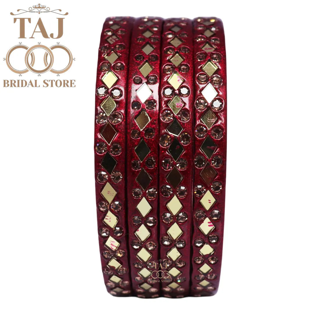 Rajasthani Lac Bangles with Mirror and Stone Embellishments (Set of 4)