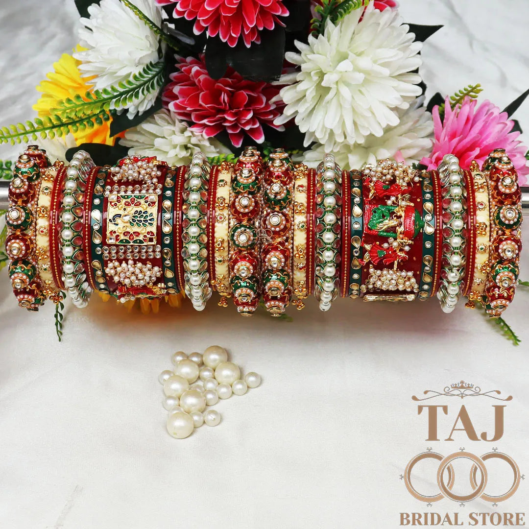 Rajwadi Bangles Set for Bride With New Doli and Peacock Design