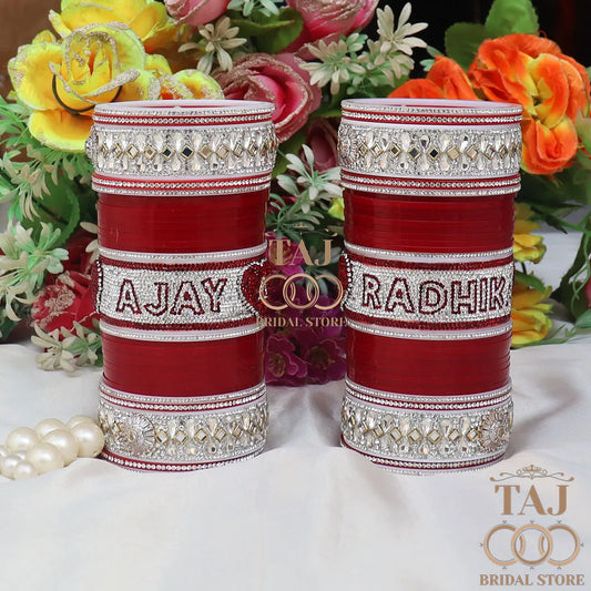 Best Punjabi Bridal Name Chura with Initial on Heart Design Taj Bridal Store