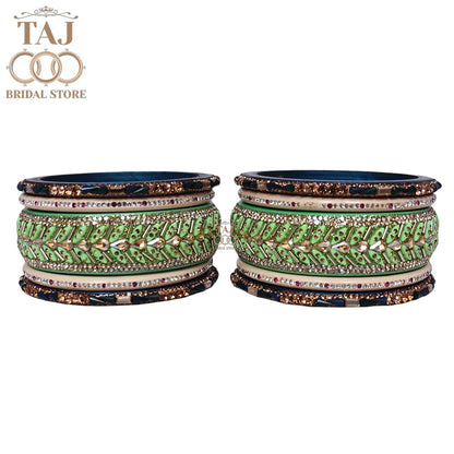 Women Lac Short Bangles Set With Latest Kundan Rhinestones Design