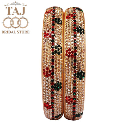 Elegant Lac Kada Bangles with Rhinestone Flowers (Set of 2)