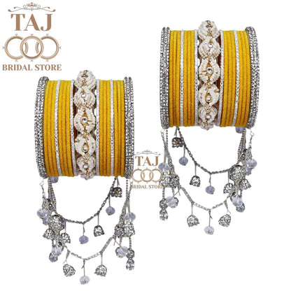 Karwa Chauth Special Bangle Set with Silver Tassels & Stones