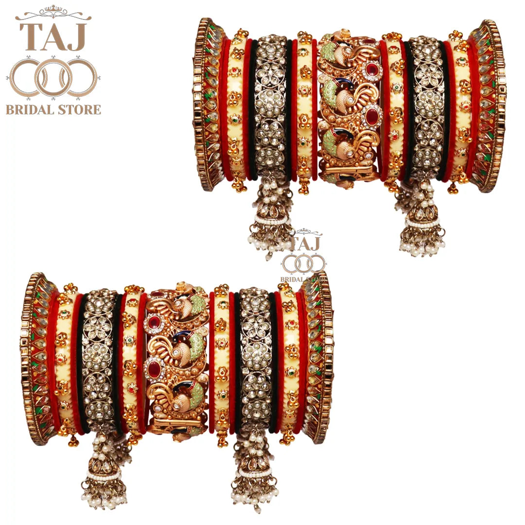 Luxurious Bridal Bangles Set with Beautiful Peacock & Jhoomer Latkan