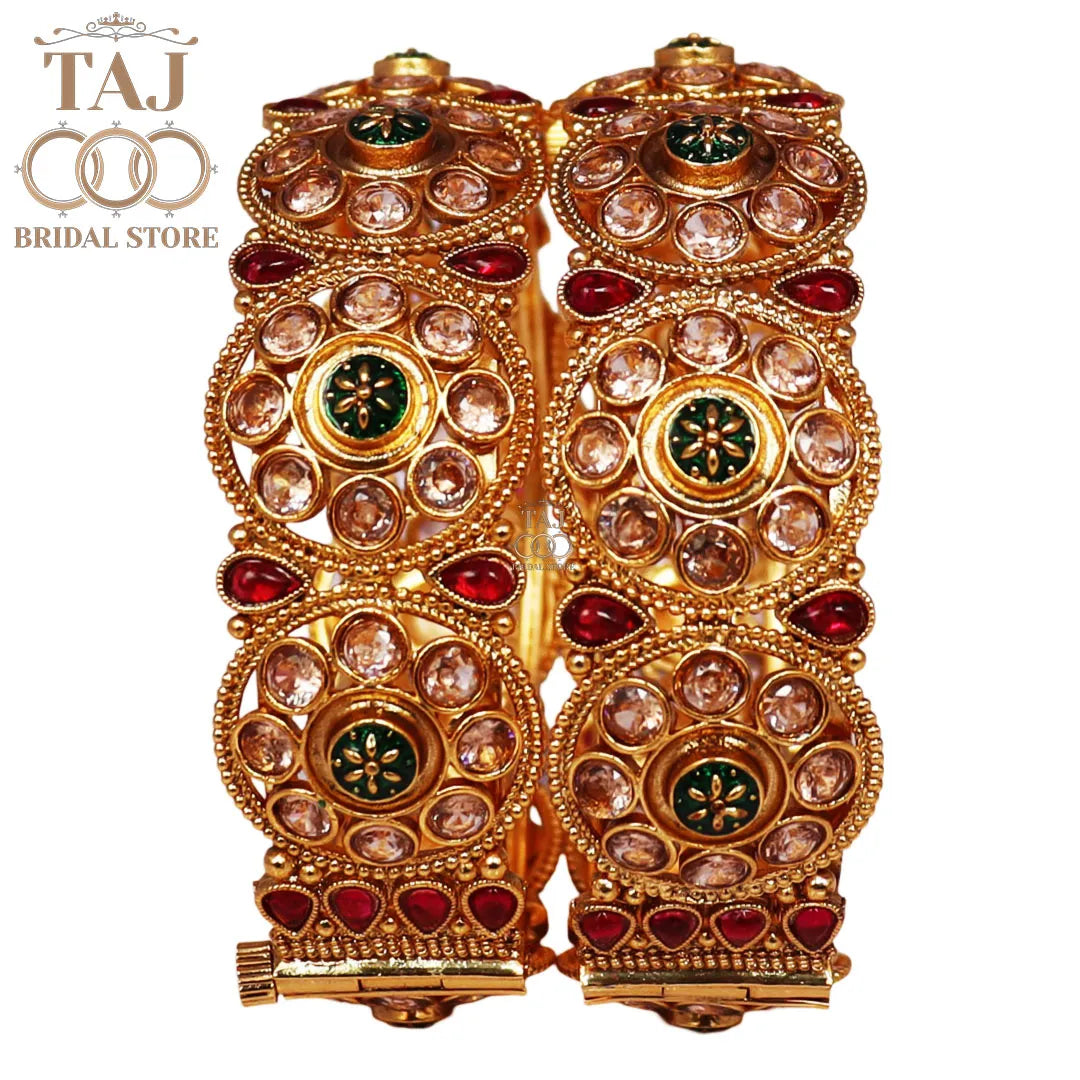 Premium Rajwadi Traditional Metal Kada Pair With Latest Kundan Design