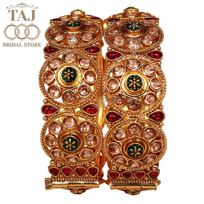 Premium Rajwadi Traditional Metal Kada Pair With Latest Kundan Design