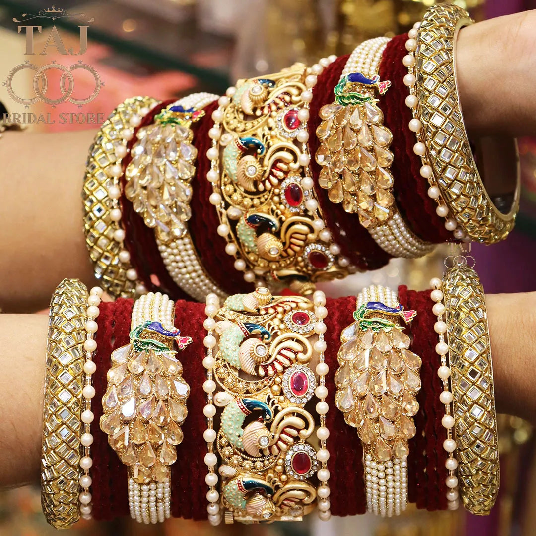 Wedding Bangle Set with Beautiful New Peacock Design Kada Taj Bridal Store