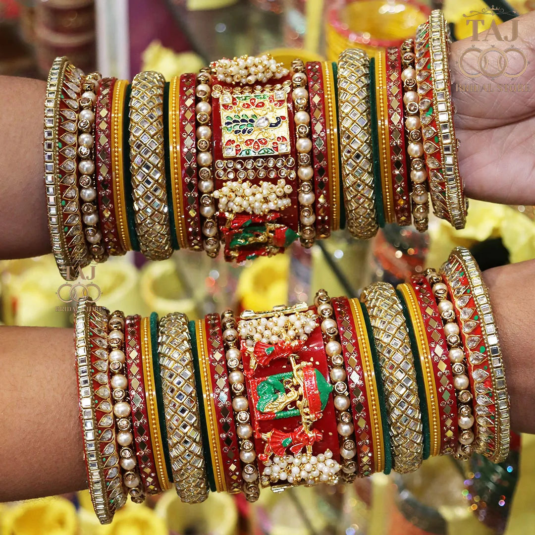 Royal Rajasthani Traditional Chura Set With Beautiful Doli and Peacock Kada