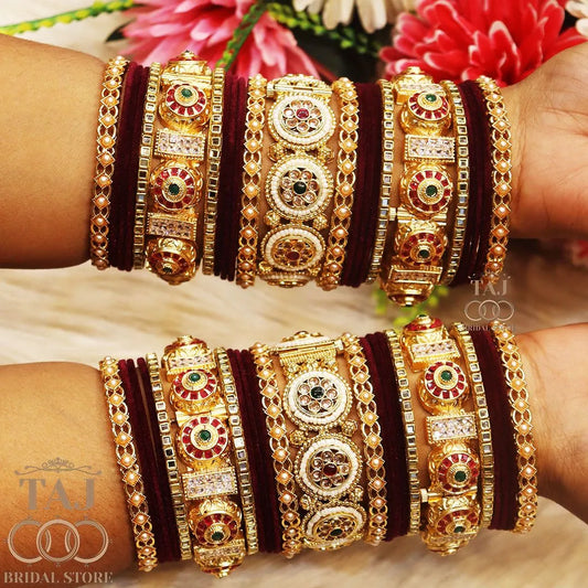 Rajwadi Chuda with Beautiful Kundan Design Traditional Metal Kada