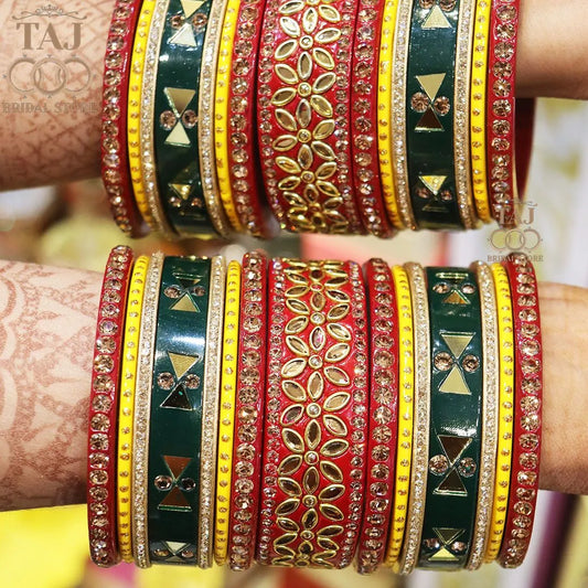 Rajasthani Lac Chura for Beautiful Bride With Traditional Mirror and Kundan Design