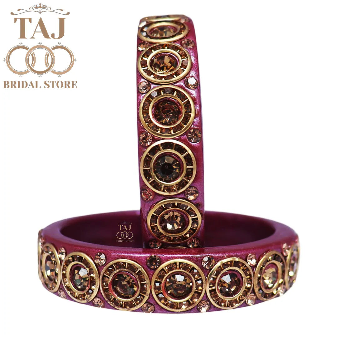 Elegant Lac Kada Bangles with Stunning Stones (Set of 2)