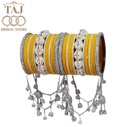 Karwa Chauth Special Bangle Set with Silver Tassels & Stones