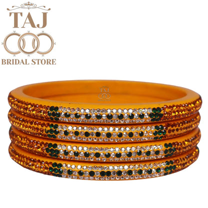 Rajasthani Traditional Lac Kada Set With Latest Rhinestones Design (Set Of 4)