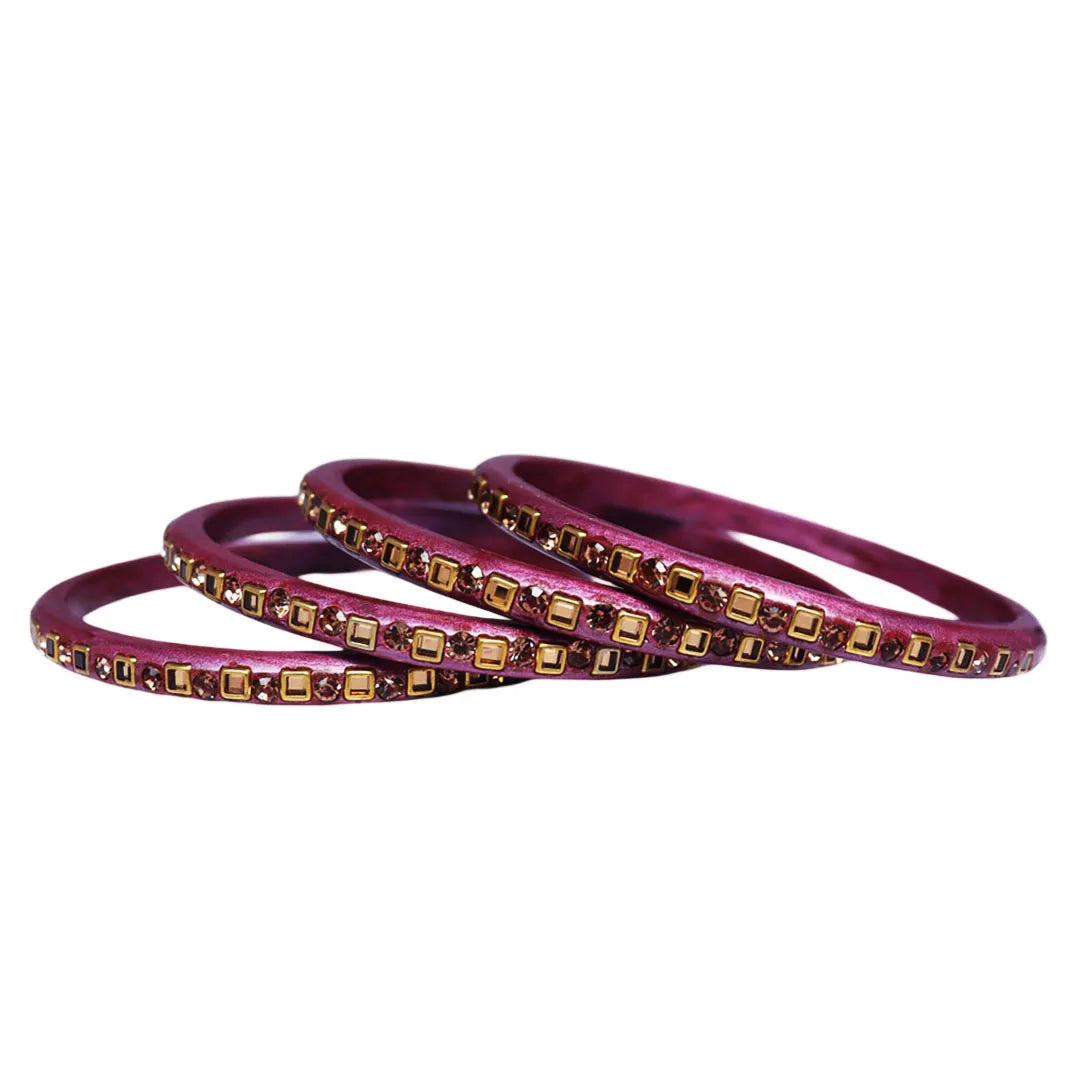 Vibrant Lac Bangle Set with Kundan and Rhinestones (Set of 4)