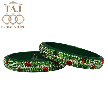 Elegant Lac Kada Bangles with Rhinestone Flowers (Set of 2)