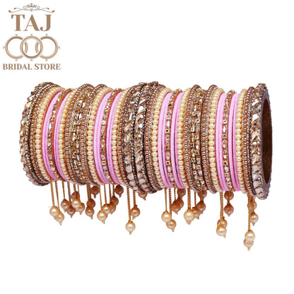 Wedding Bangle Set in Kundan and Pearl Design with Charming Latkan