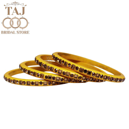 Vibrant Lac Bangle Set with Kundan and Rhinestones (Set of 4)