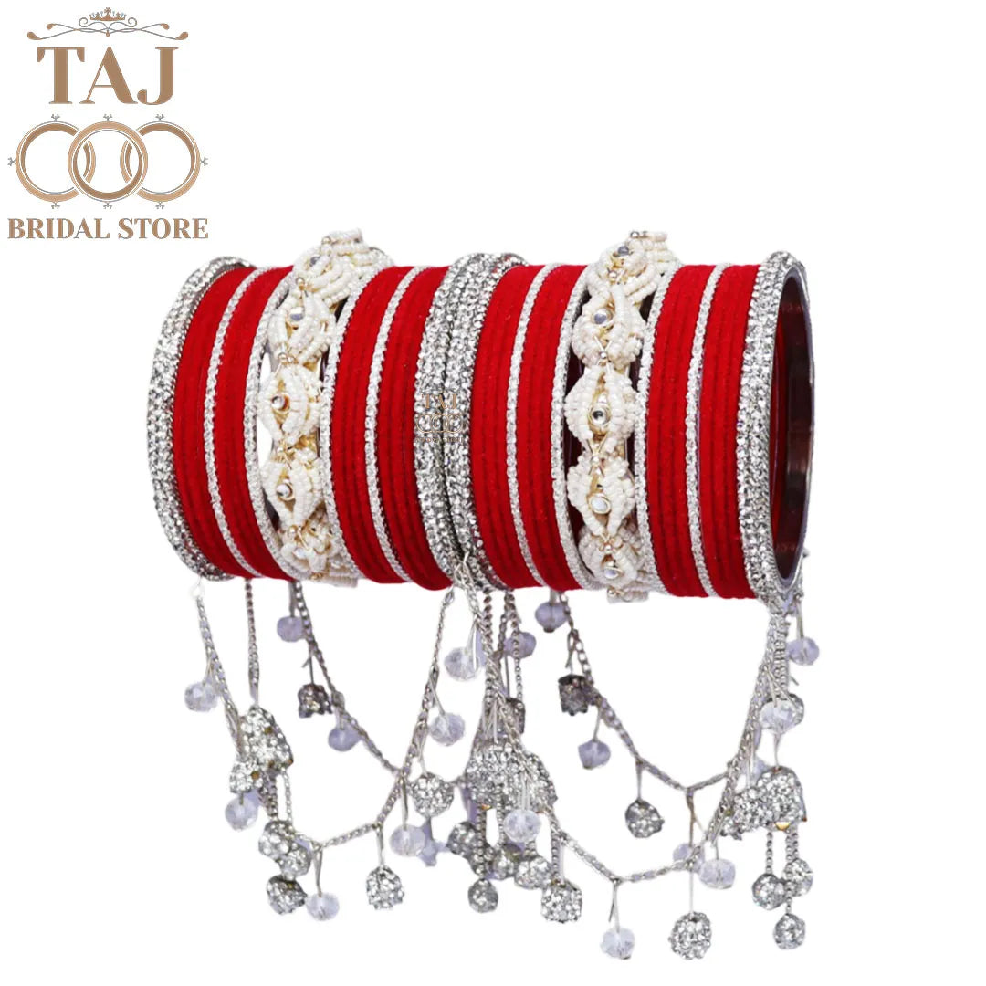 Karwa Chauth Special Bangle Set with Silver Tassels & Stones