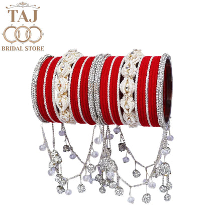 Karwa Chauth Special Bangle Set with Silver Tassels & Stones