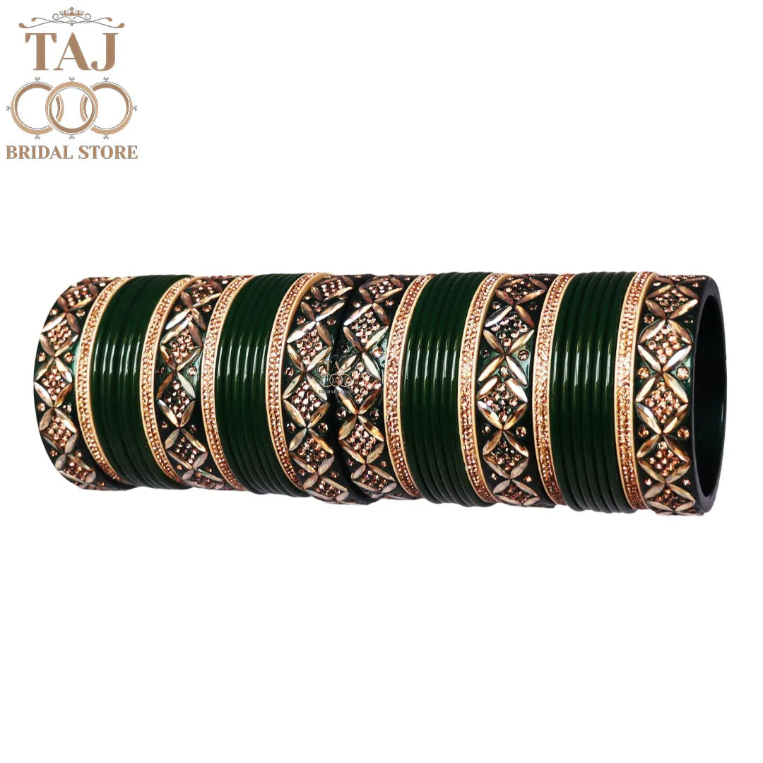 Premium Lac Bridal Bangles Set in Latest Kundan and Rhinestones Design