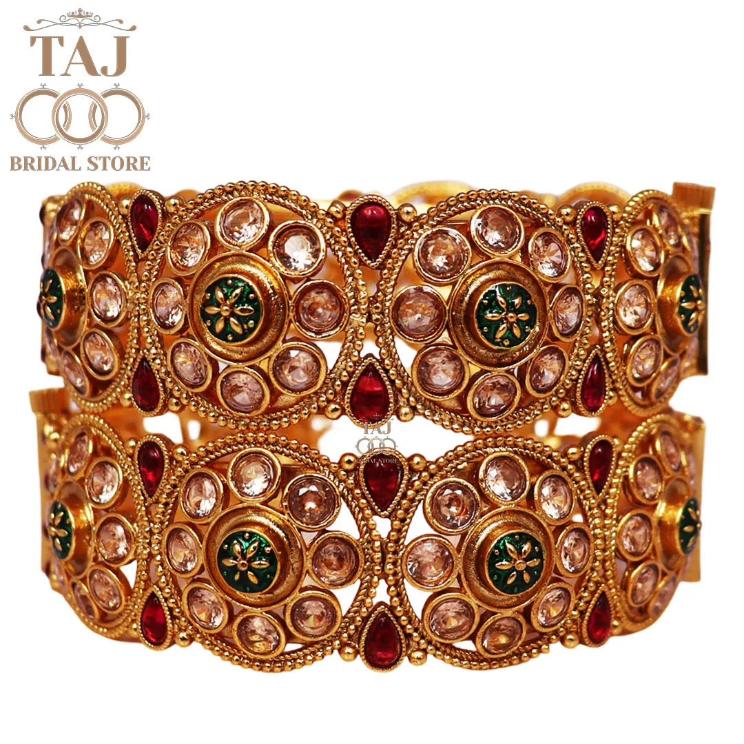 Premium Rajwadi Traditional Metal Kada Pair With Latest Kundan Design