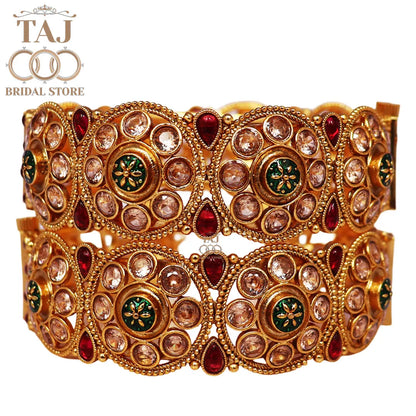 Premium Rajwadi Traditional Metal Kada Pair With Latest Kundan Design