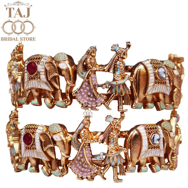 Stylish Metal Bangles With Beautiful Elephant and Dulha-Dulhan Design (Set Of 2)