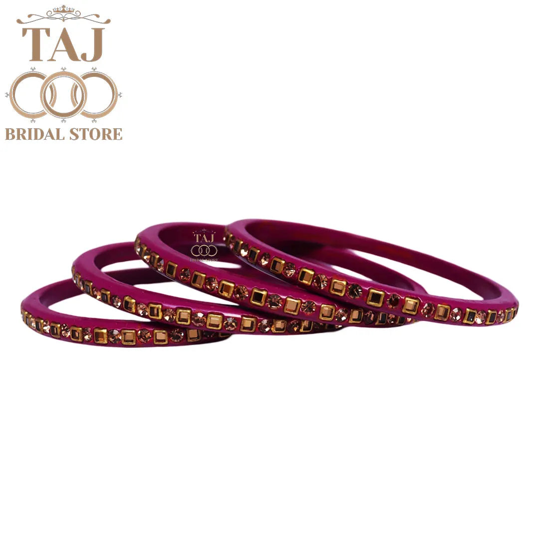 Vibrant Lac Bangle Set with Kundan and Rhinestones (Set of 4)