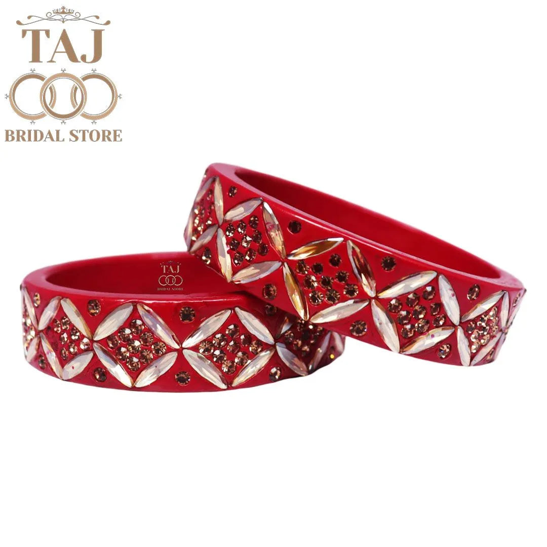 Traditional Rajasthani Lac Kada Bangles with Kundan and Rhinestones