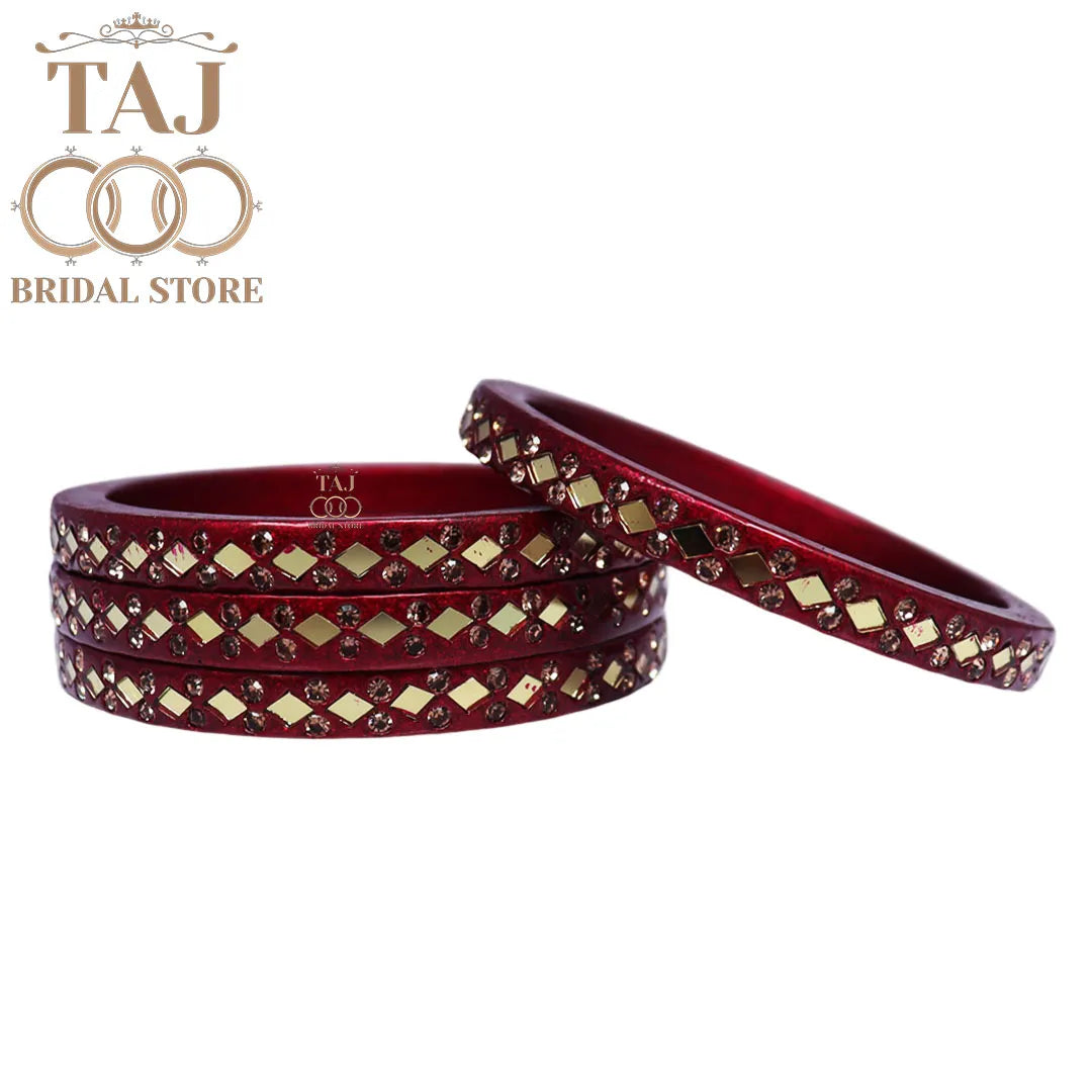 Rajasthani Lac Bangles with Mirror and Stone Embellishments (Set of 4)