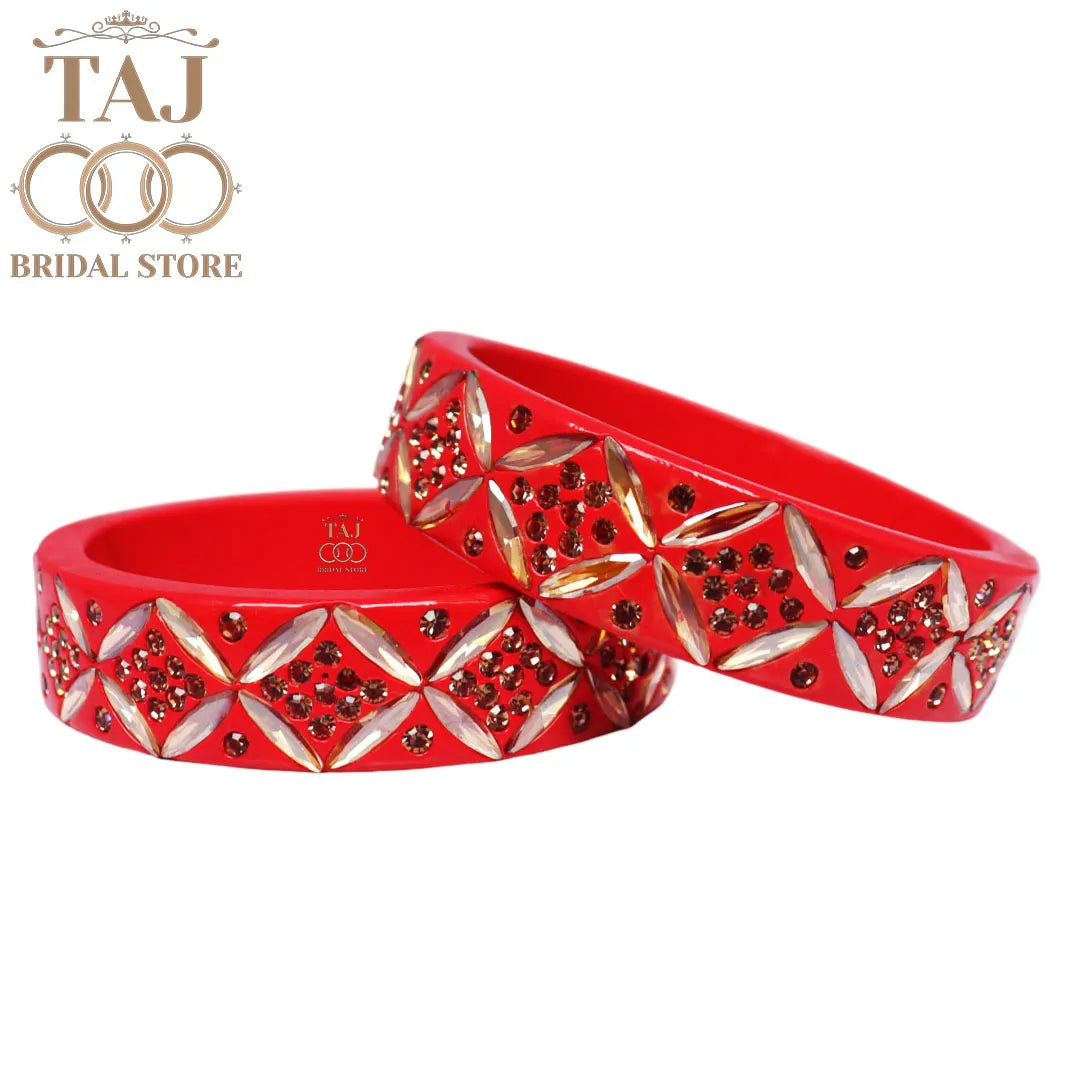 Traditional Rajasthani Lac Kada Bangles with Kundan and Rhinestones