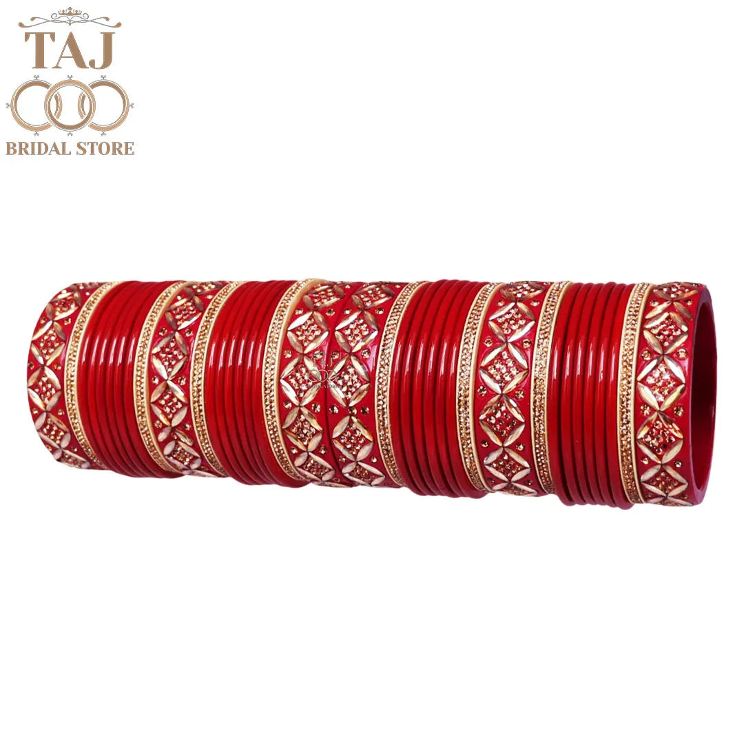 Premium Lac Bridal Bangles Set in Latest Kundan and Rhinestones Design