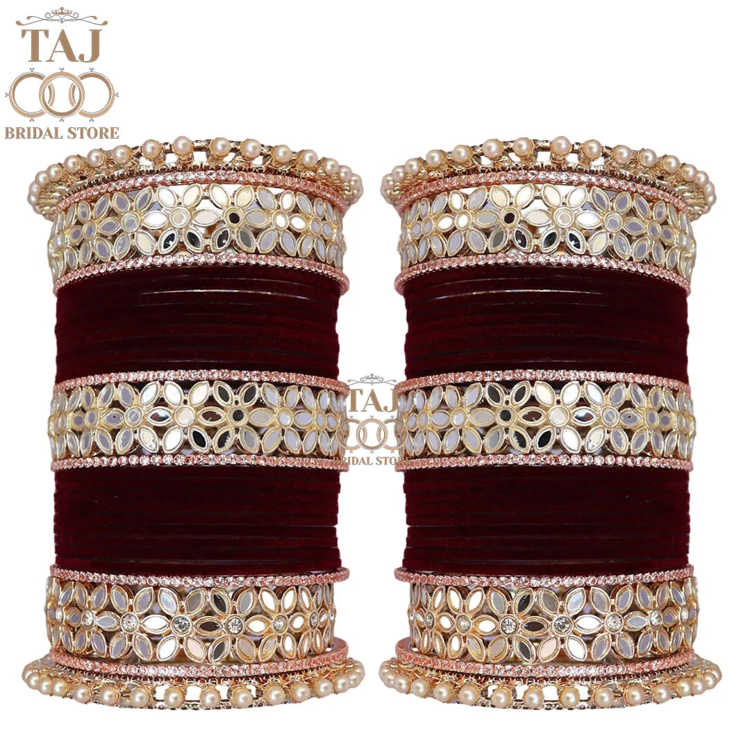 Punjabi Wedding Bangles Set With Beautiful Mirror Work Kada