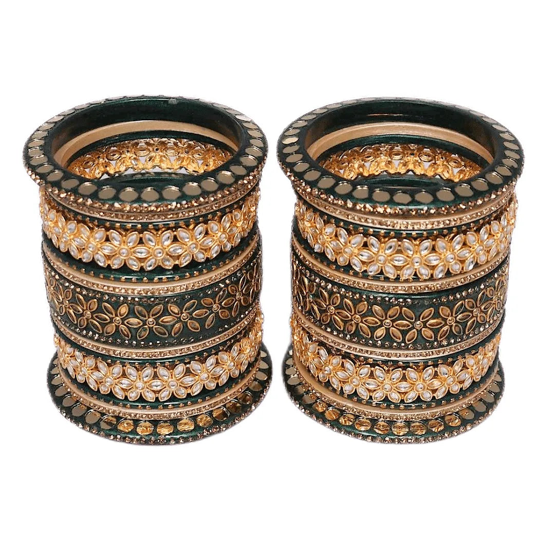 Lac Bangles with Beautiful Kundan Flower Design Taj Bridal Store