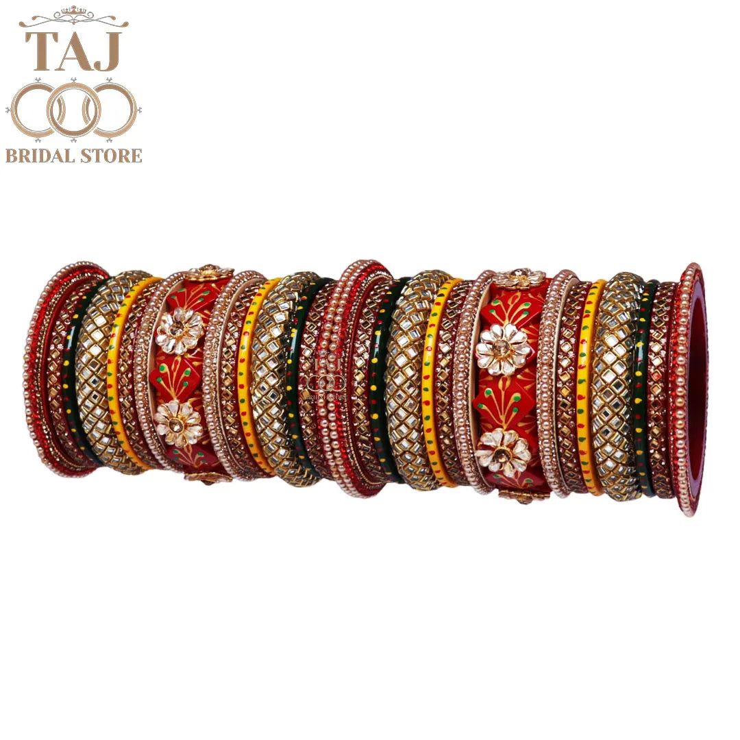 Diwali Special Traditional Lac Bangle Set with Kundan Flower Design